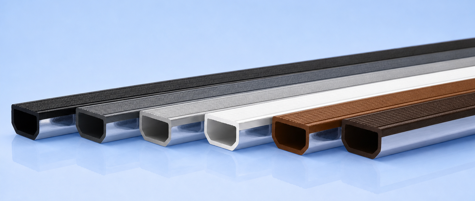 AlphaTherm Pro spacer profiles in Jet Black, Pearl Dark Grey, Light Grey, Traffic White, Clay Brown and Sepia Brown